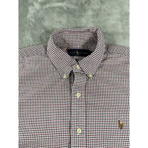 Ralph Lauren Shirt Mens Medium Red White Blue Check Flesh Pony Button Up